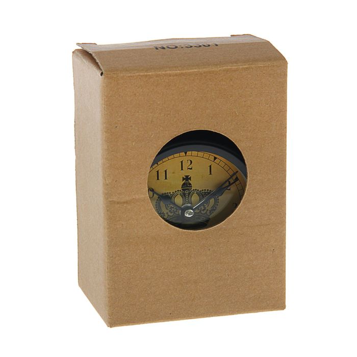 Будильник d=8см, черный, на циферблате Корона