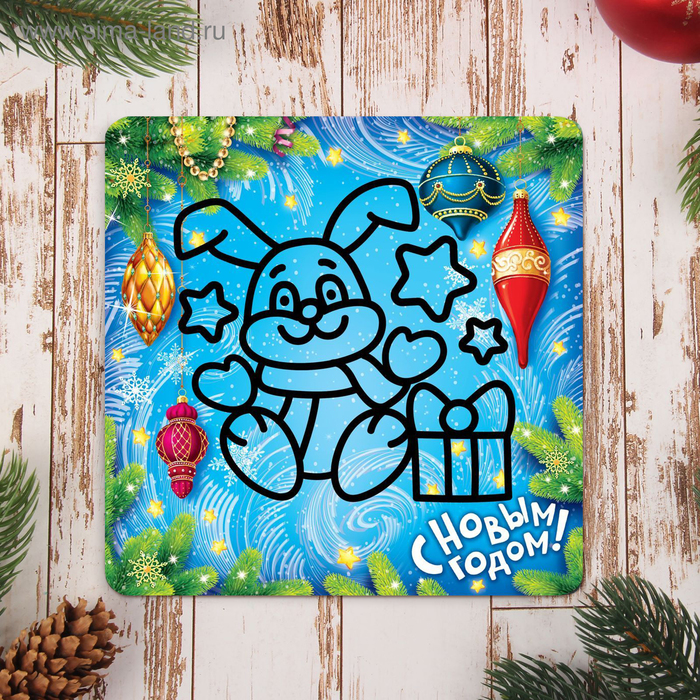 Аппликация шариковым пластилином 4 цвета по 3 гр. "Зайка", основа 19*19 см