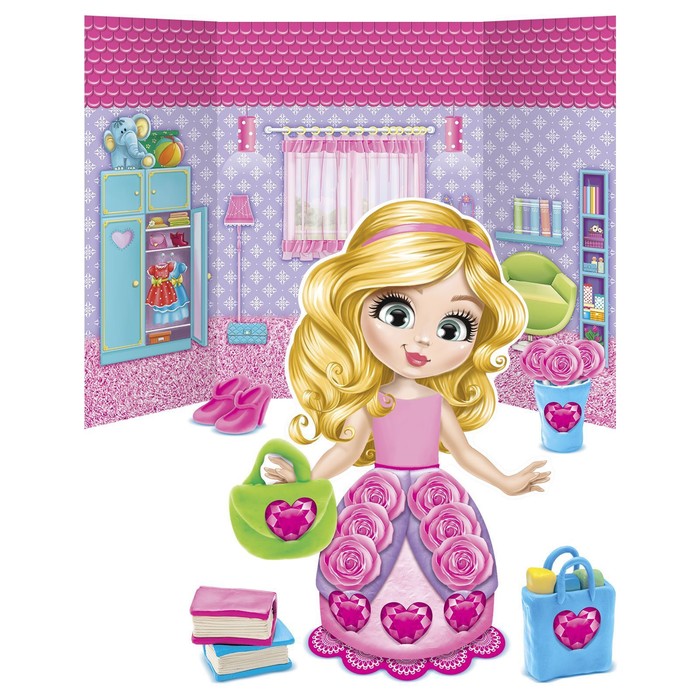 Набор для лепки "Кукольный домик" с игровым фоном+7 цветов пластилина по 10 гр, стека