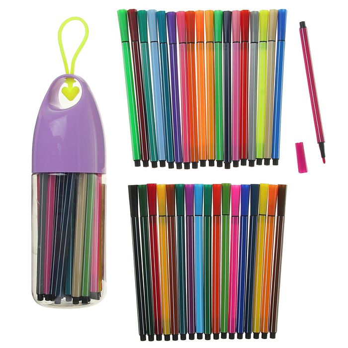 Фломастеры 36 цветов в пластиковом тубусе с ручкой,вертилируемый колпачок,МИКС