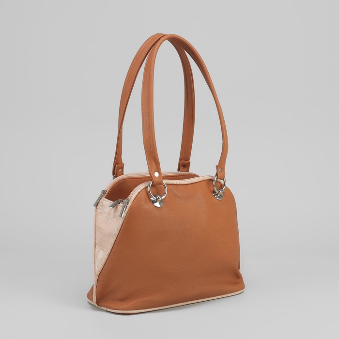 Сумка женская на молнии, 3 отдела, 1 наружный карман, светло-коричневая