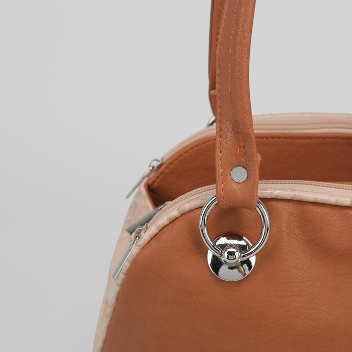 Сумка женская на молнии, 3 отдела, 1 наружный карман, светло-коричневая