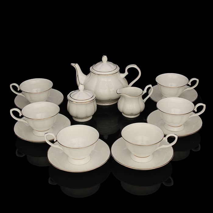 Сервиз чайный "Глория", 15 предметов: чайник 1 л, чашка 200 мл, сахарница 250 мл, молочник 200 мл, блюдце 15 см