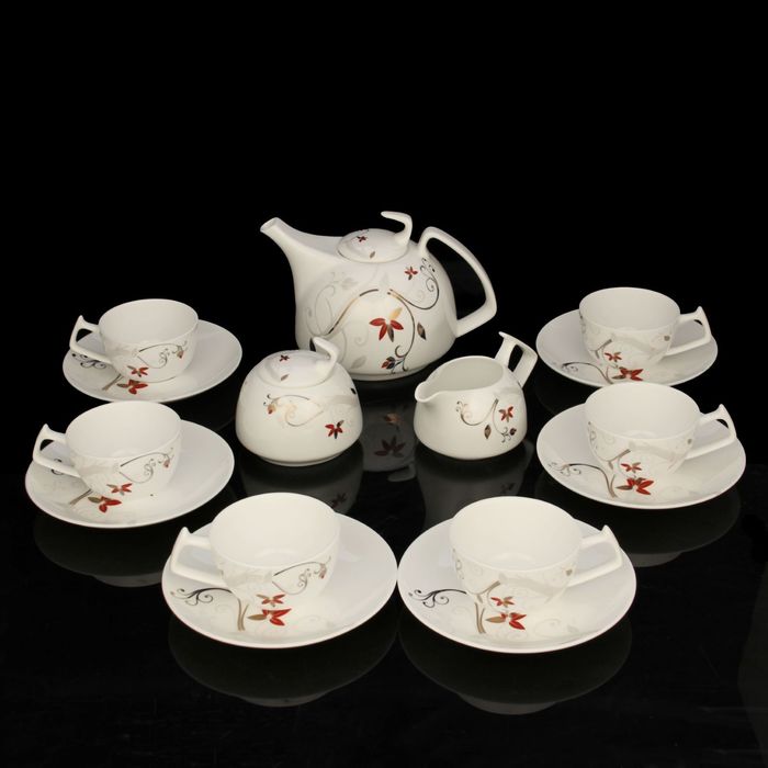 Сервиз чайный "Катрин", 15 предметов: чайник 1 л, чашка 160 мл, сахарница 300 мл, молочник 200 мл, блюдце d=15 см