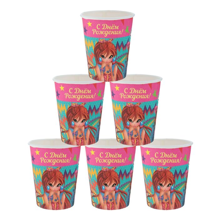 Бумажная посуда "С Днем Рождения", феи ВИНКС, набор на 6 персон