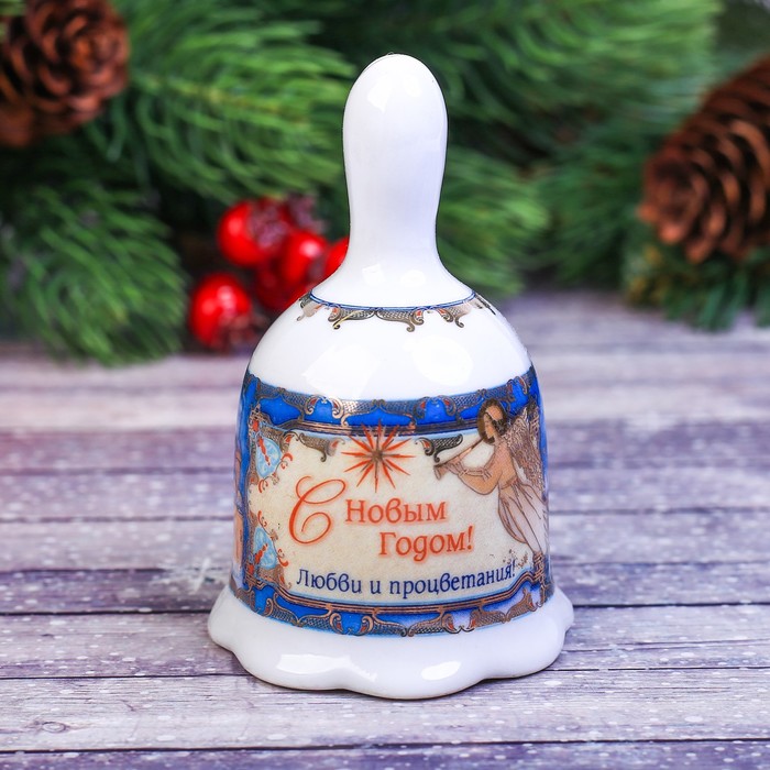 Колокольчик «Ангелы и пожелания», 5,5 х 9,5 см, керамика, деколь, золото