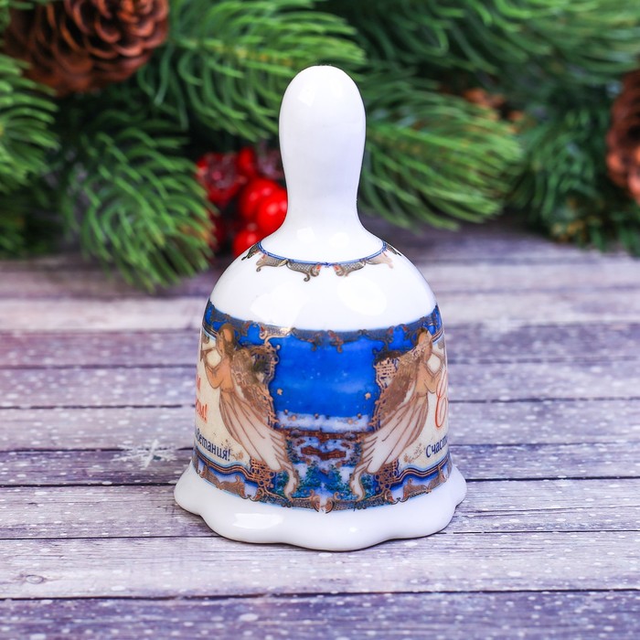 Колокольчик «Ангелы и пожелания», 5,5 х 9,5 см, керамика, деколь, золото