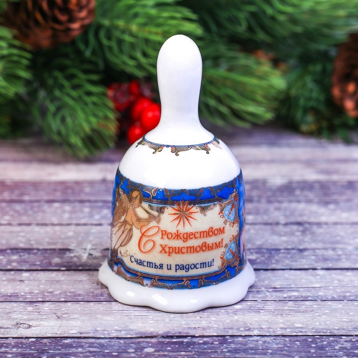 Колокольчик «Ангелы и пожелания», 5,5 х 9,5 см, керамика, деколь, золото