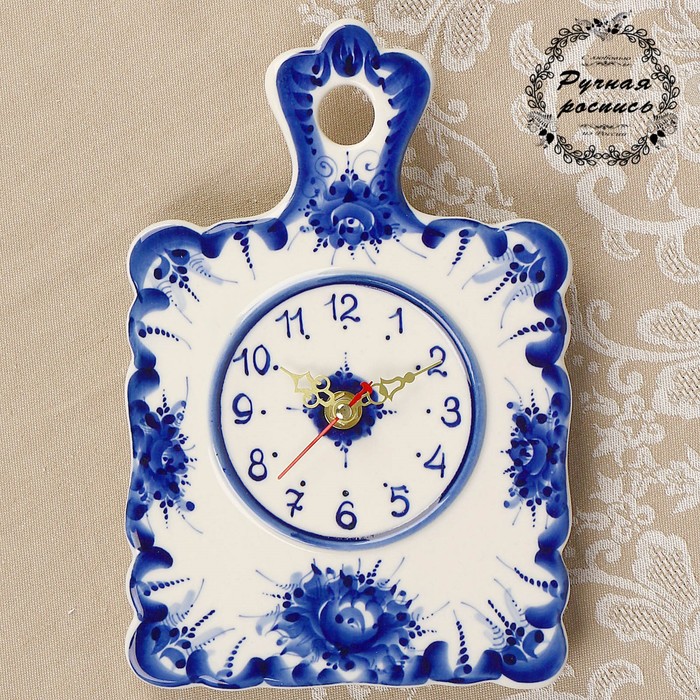 Часы «Доска сырная», 26 х 17 см, гжель