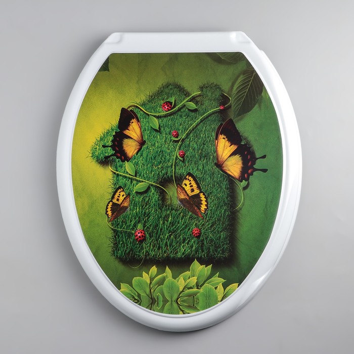 Сиденье с крышкой для унитаза "ДЕКОР. Бабочка на траве", цвет белый