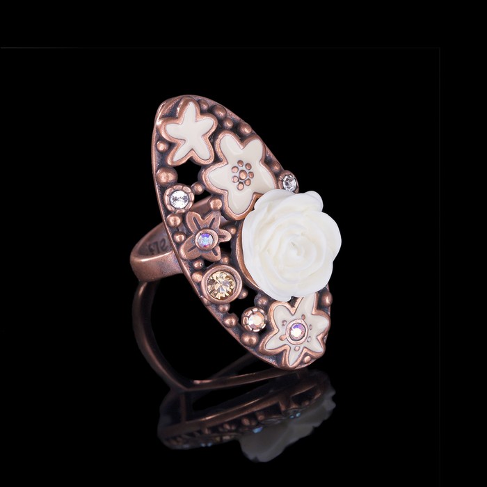 Кольцо "Пальмье", размер 16, цвет белый в медном