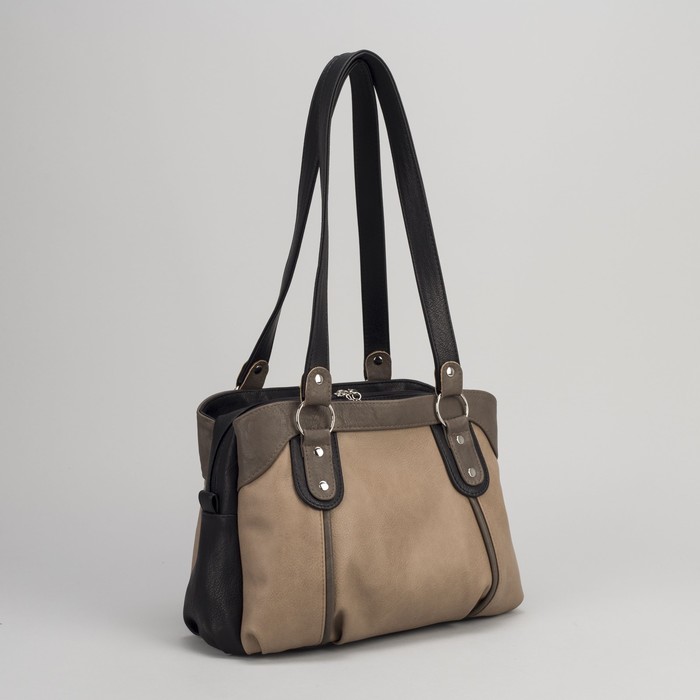 Сумка женская на молнии, 1 отдел, 1 наружный карман, чёрный/коричневый