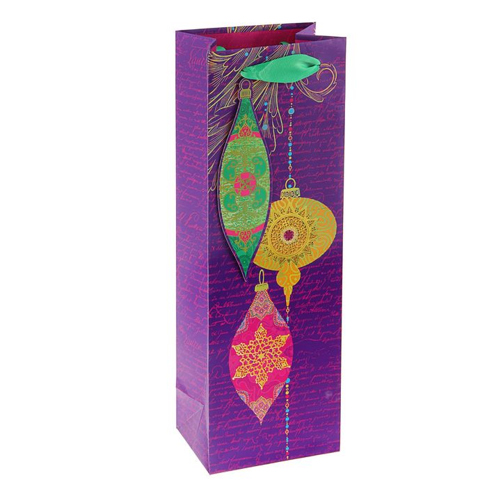 Пакет подарочный под бутылку "Праздничные блики" люкс, 36 х 12 х 8.5 см