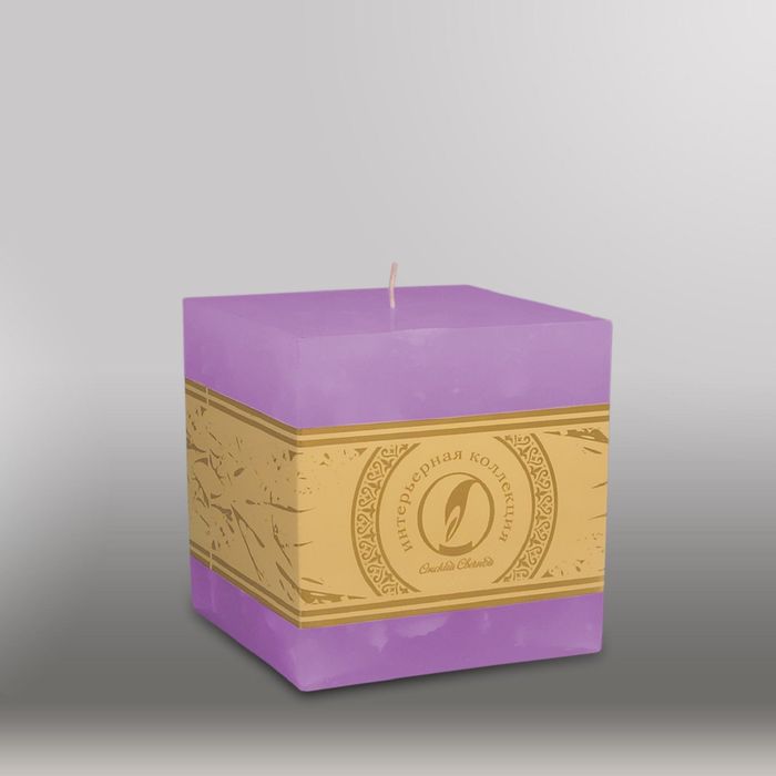 Свеча куб "Мрамор", 100мм, сиреневый