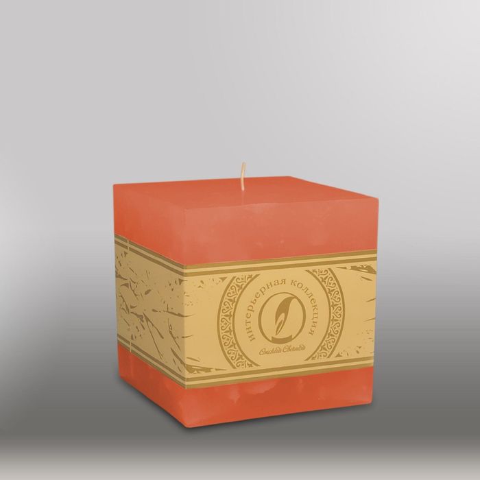 Свеча куб "Мрамор", 100мм, облепиховый