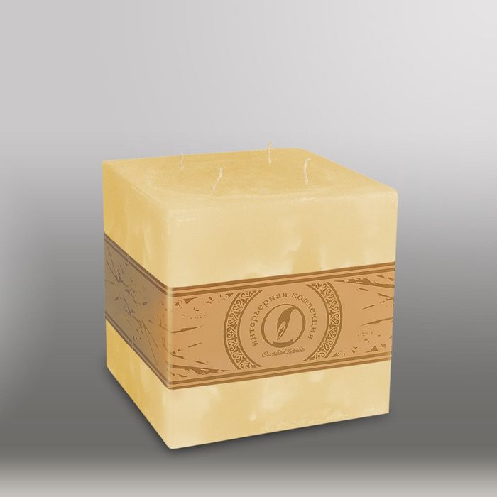 Свеча куб "Мрамор", 125мм, 4 фитиля желтый