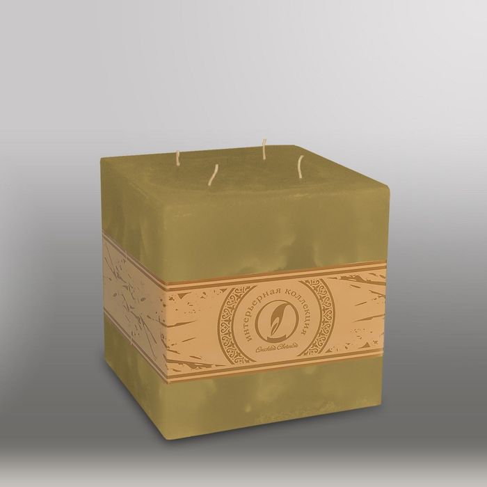 Свеча куб "Мрамор", 125мм, 4 фитиля оливковый