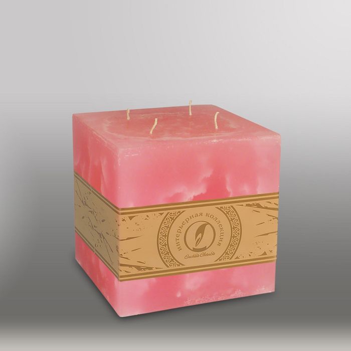 Свеча куб "Мрамор", 125мм, 4 фитиля розовый