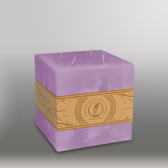 Свеча куб "Мрамор", 125мм, 4 фитиля сиреневый