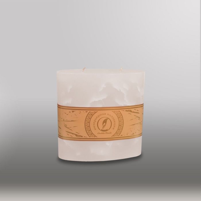 Свеча овальная призма "Мрамор", 150х75х750мм, 2 фитиля белый