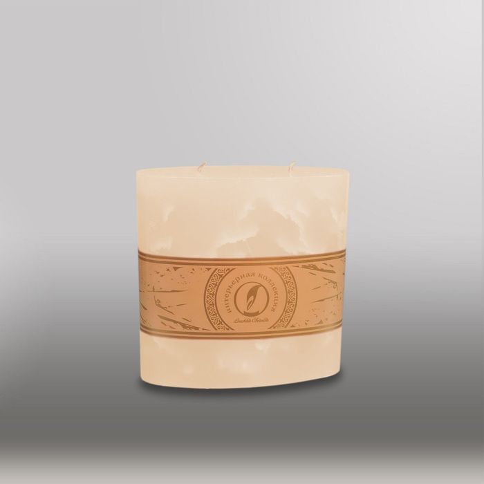 Свеча овальная призма "Мрамор", 150х75х750мм, 2 фитиля кремовый