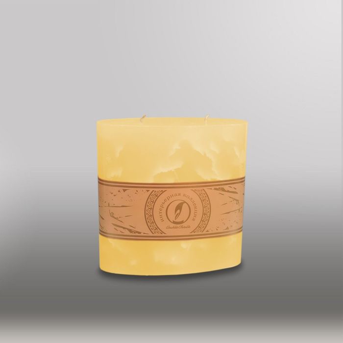 Свеча овальная призма "Мрамор", 150х75х750мм, 2 фитиля желтый