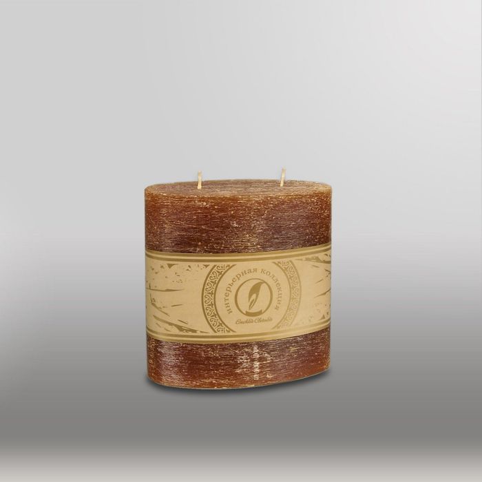 Свеча овальная призма "Рельеф", 125x63x125мм, 2 фитиля коричневый