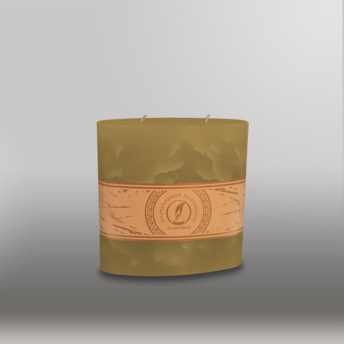 Свеча овальная призма "Мрамор", 150х75х750мм, 2 фитиля оливковый