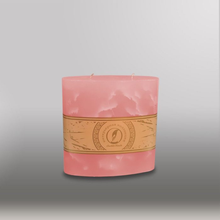 Свеча овальная призма "Мрамор", 150х75х750мм, 2 фитиля розовый