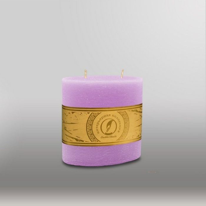 Свеча овальная призма "Рельеф", 125x63x125мм, 2 фитиля сиреневый