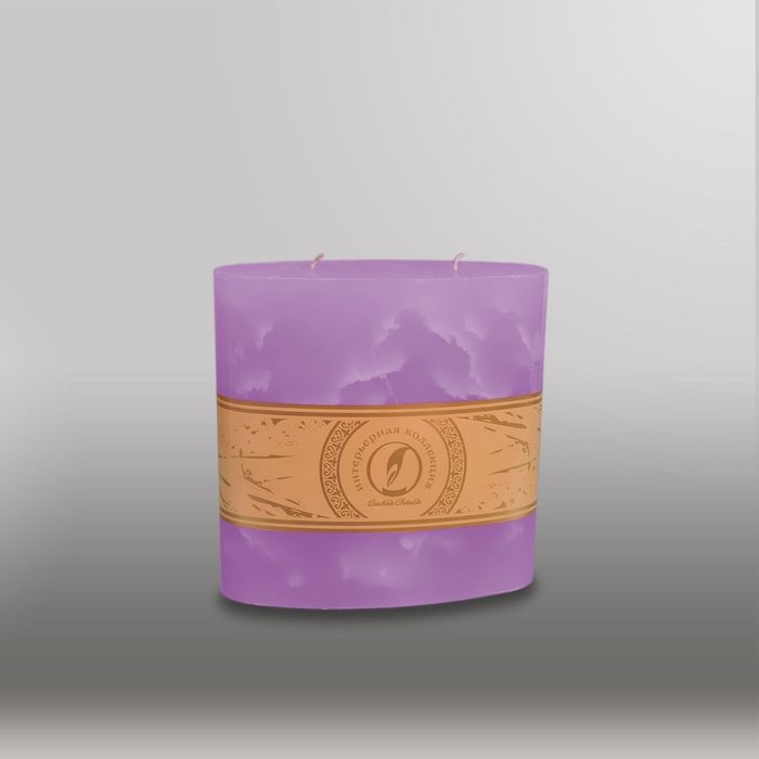 Свеча овальная призма "Мрамор", 150х75х750мм, 2 фитиля сиреневый