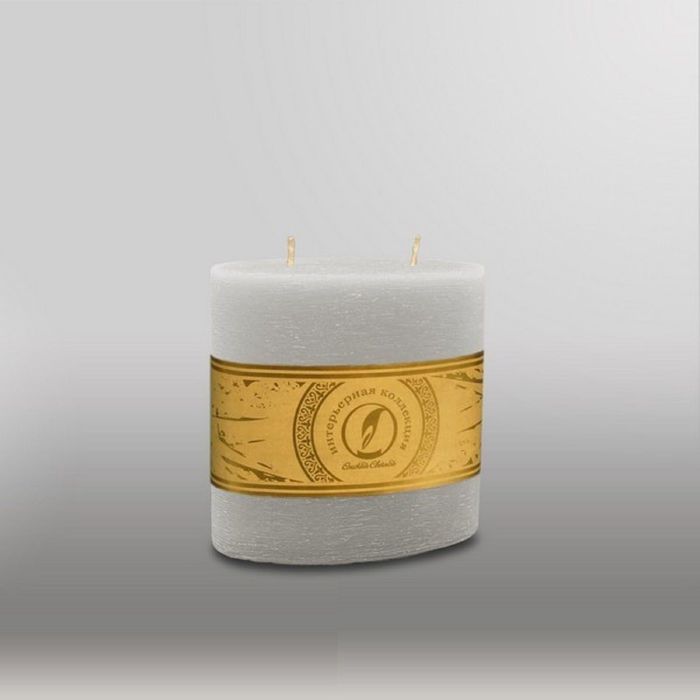 Свеча овальная призма "Рельеф", 125x63x125мм,  2 фитиля дымчато-голубой