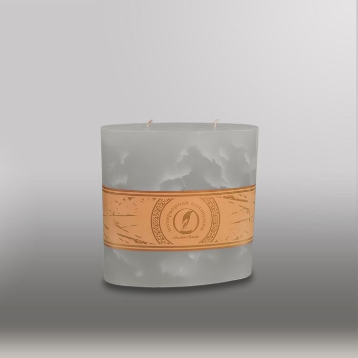 Свеча овальная призма "Мрамор", 150х75х750мм,  2 фитиля дымчато-голубой