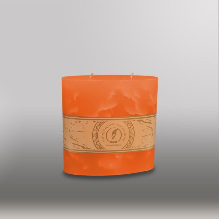 Свеча овальная призма "Мрамор", 150х75х750мм,  2 фитиля облепиховый