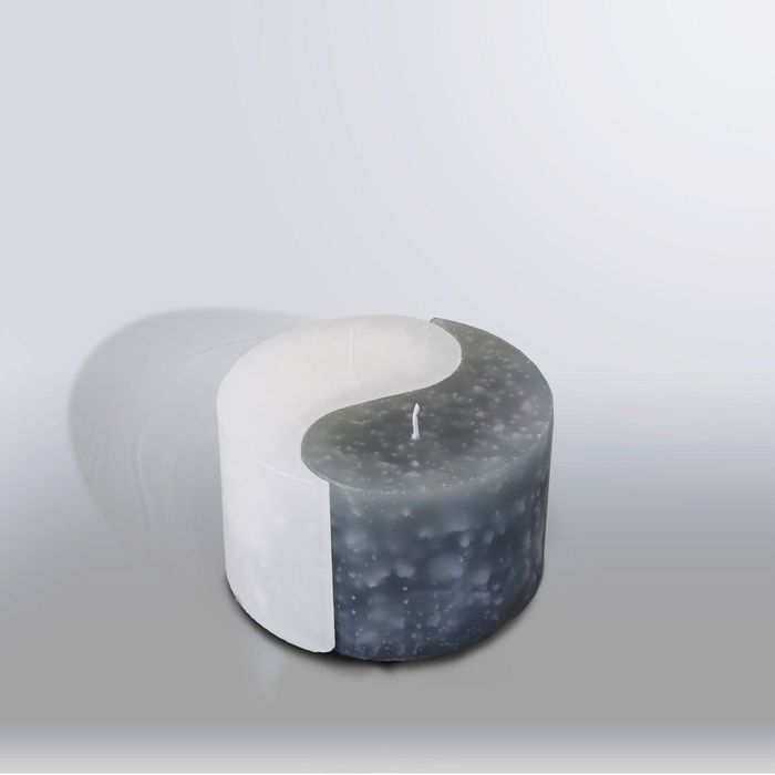 Свеча двудольная призма Инь-Янь "Мрамор", 125х75мм,  белый/дымчато-голубой