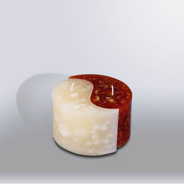 Свеча двудольная призма Инь-Янь "Мрамор", 125х75мм,  кремовый/коричн