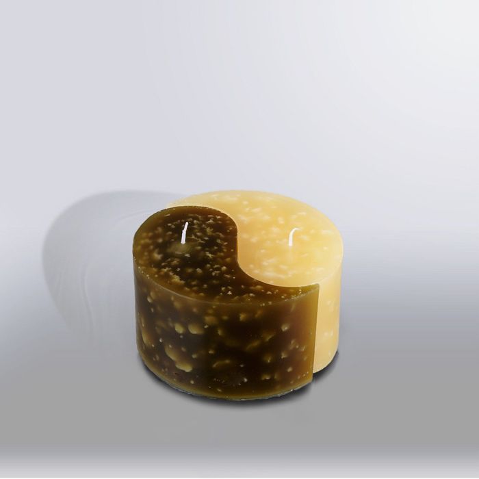 Свеча двудольная призма Инь-Янь "Мрамор", 125х75мм,  желтый/оливковый