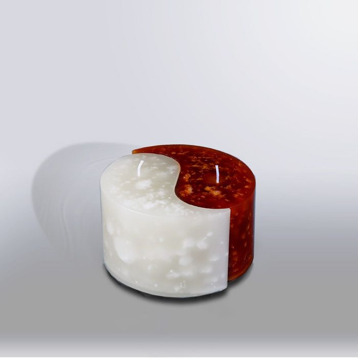 Свеча двудольная призма Инь-Янь "Мрамор", 125х75мм, коричневый/белый