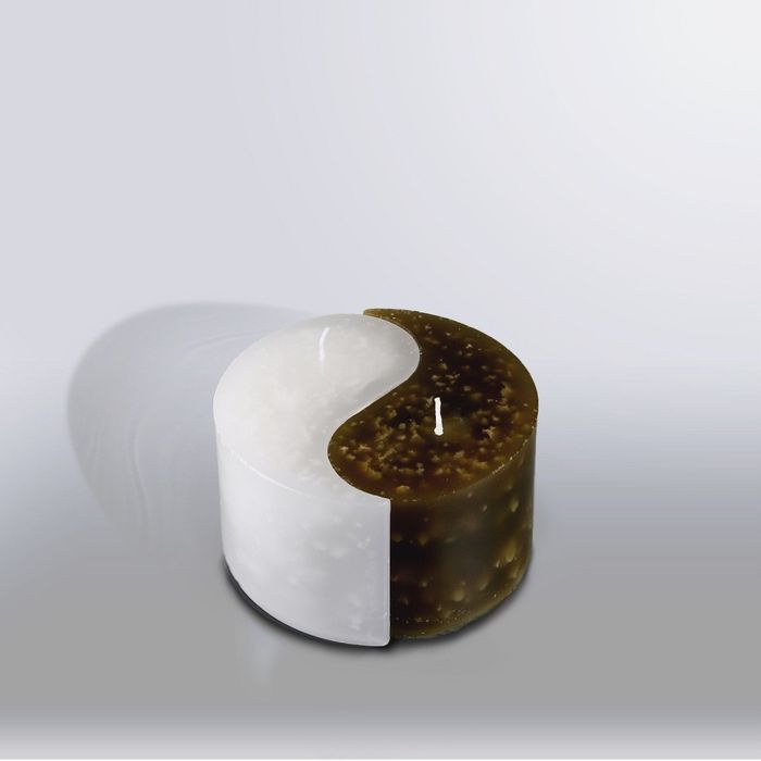 Свеча двудольная призма Инь-Янь "Мрамор", 125х75мм,  оливковый/белый