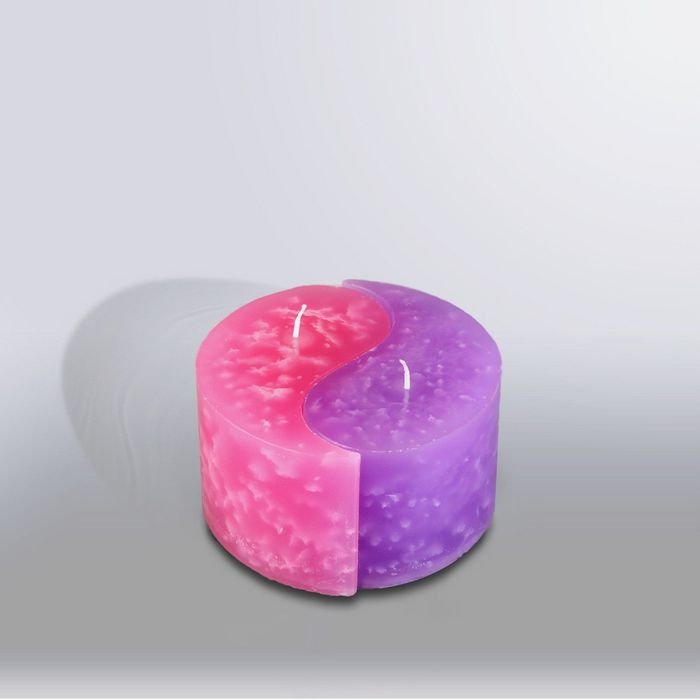 Свеча двудольная призма Инь-Янь "Мрамор", 125х75мм,  розовый/сирень