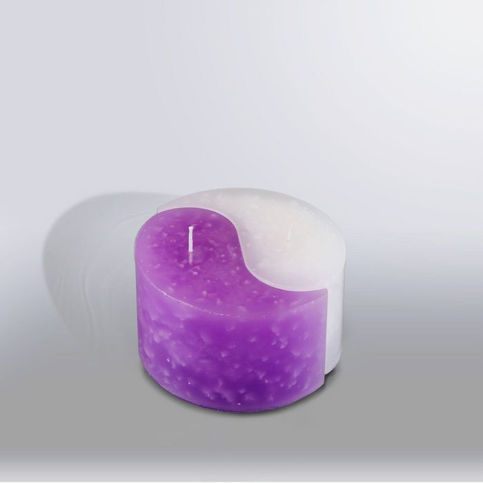 Свеча двудольная призма Инь-Янь "Мрамор", 125х75мм,  сиреневый/белый