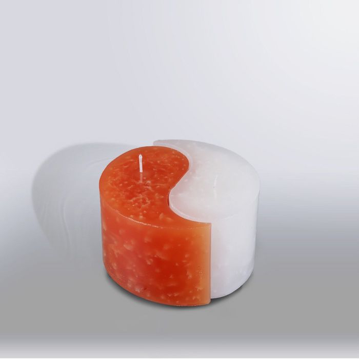 Свеча двудольная призма Инь-Янь "Мрамор", 125х75мм,  облепиховый/белый