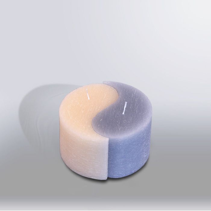 Свеча двудольная призма Инь-Янь "Рельеф", 125x75мм, дымчато-голубой/крем