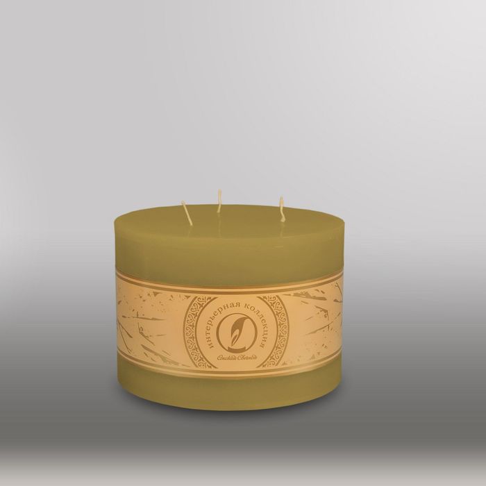 Свеча цилиндр "Классика", 150x105мм,  3 фитиля оливковый