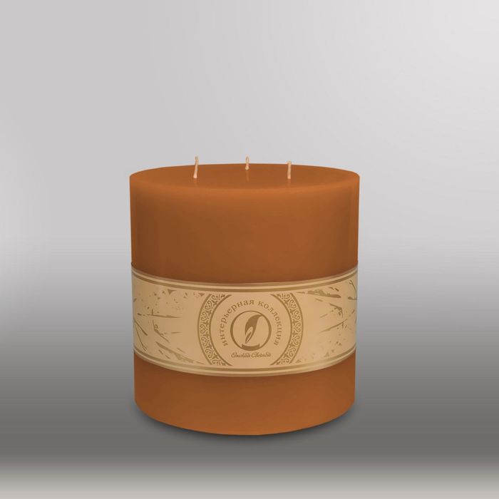 Свеча цилиндр "Классика", 150x150мм,  3 фитиля коричневый