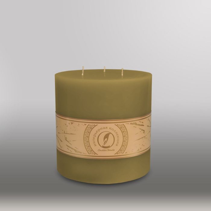 Свеча цилиндр "Классика", 150x150мм,  3 фитиля оливковый