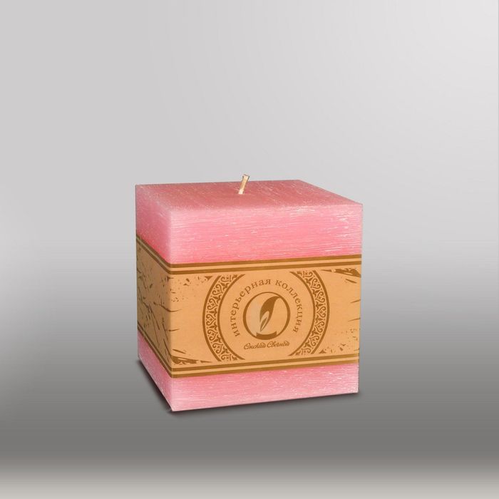 Свеча куб "Рельеф", 100мм,  розовый