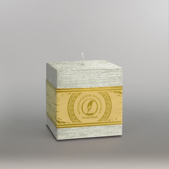 Свеча куб "Металлик", 100мм,  серебро
