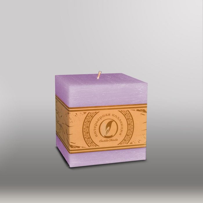 Свеча куб "Рельеф", 100мм,  сиреневый