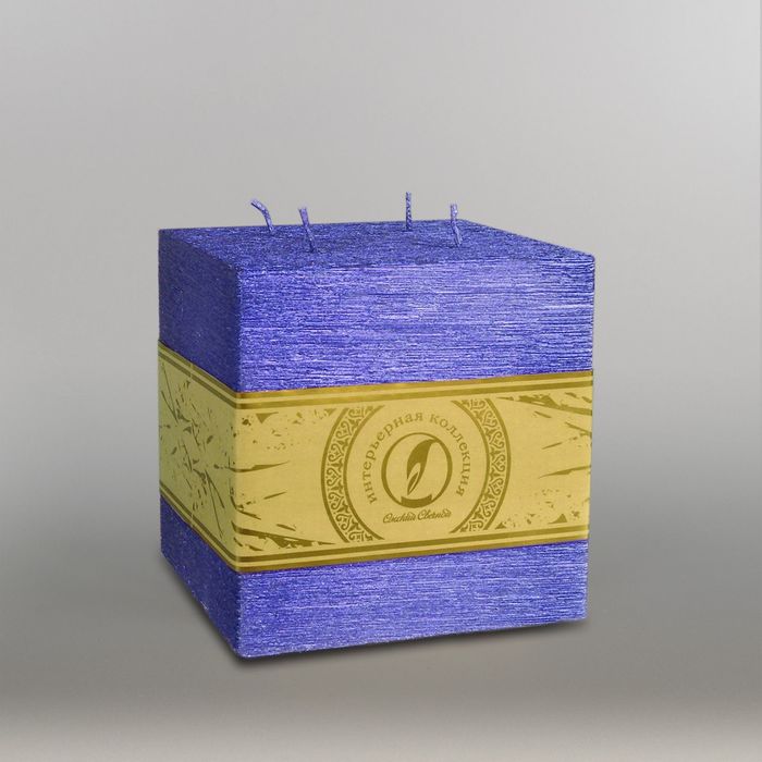 Свеча куб "Металлик", 125мм,  4 фитиля темно-фиолетовый
